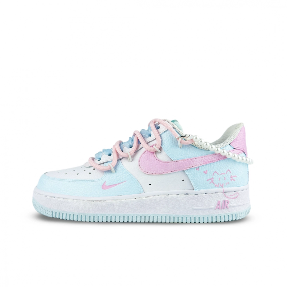Nike Air Force 1 Pink Blue Bubble Abrasion Resistant Low top Skateboard Shoes Women's Blue Pink