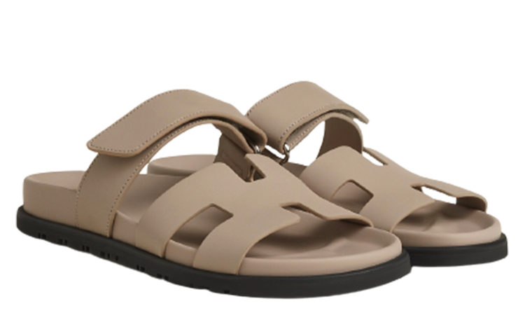 HERMES Chypre Sandal Beige Mastic Calfskin Leather Women's