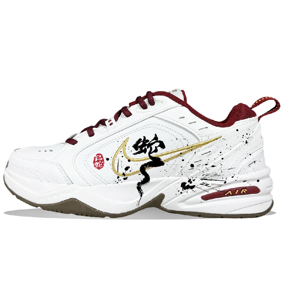 Nike Air Monarch 4 Anti-Slip Wear-Resistant Low-Top Casual Shoes Unisex Red Black White