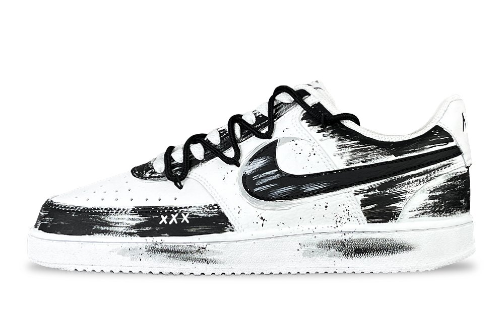 Nike Court Vision 1 Slip Resistant Low Top Skateboard Shoes Men's Black White