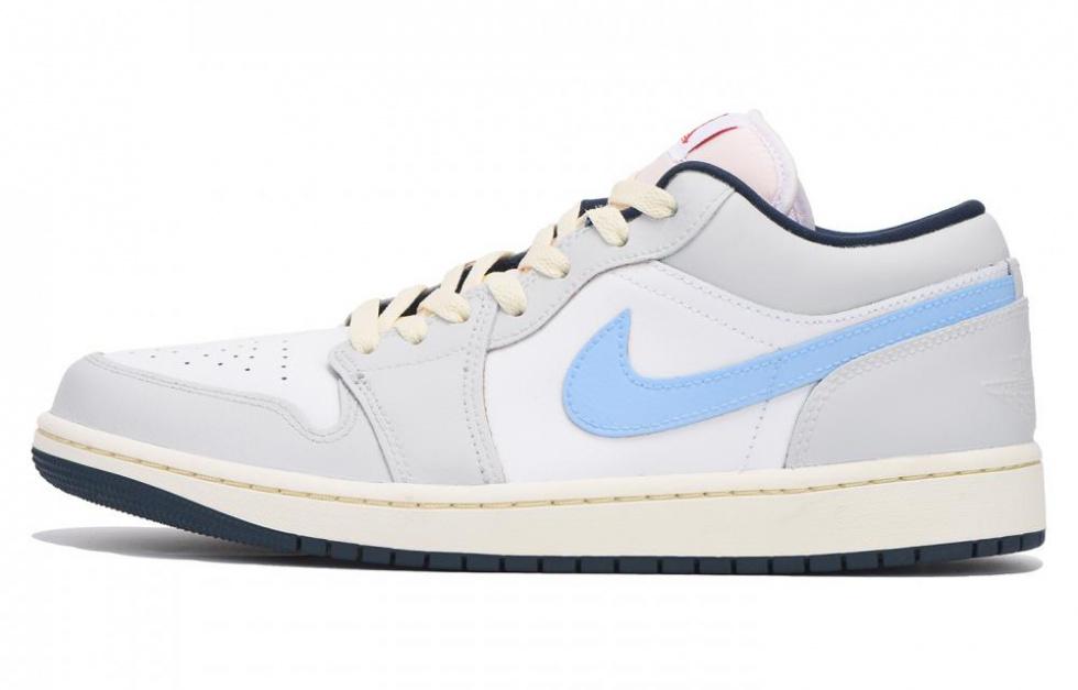 Jordan Air Jordan 1 Slip-Resistant Coverage Low-Top Vintage Basketball Shoes Men's White Blue