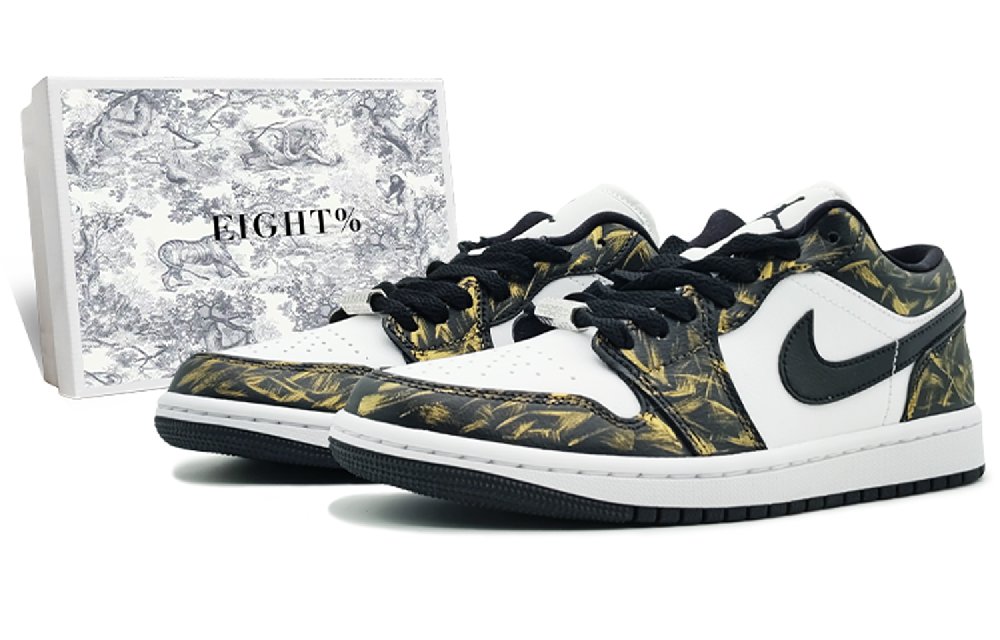 Jordan Air Jordan 1 'Panda' Panda Low-Top Vintage Basketball Shoes Women's Black Gold