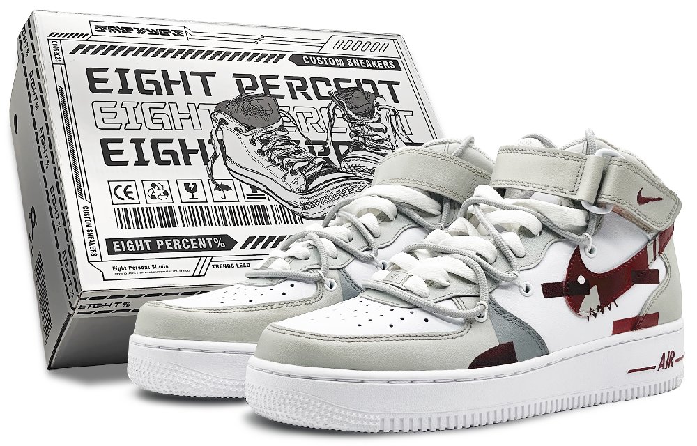 Nike Air Force 1 '07 Air Force 1 Mid Top Skateboard Shoes Men's Gray Red