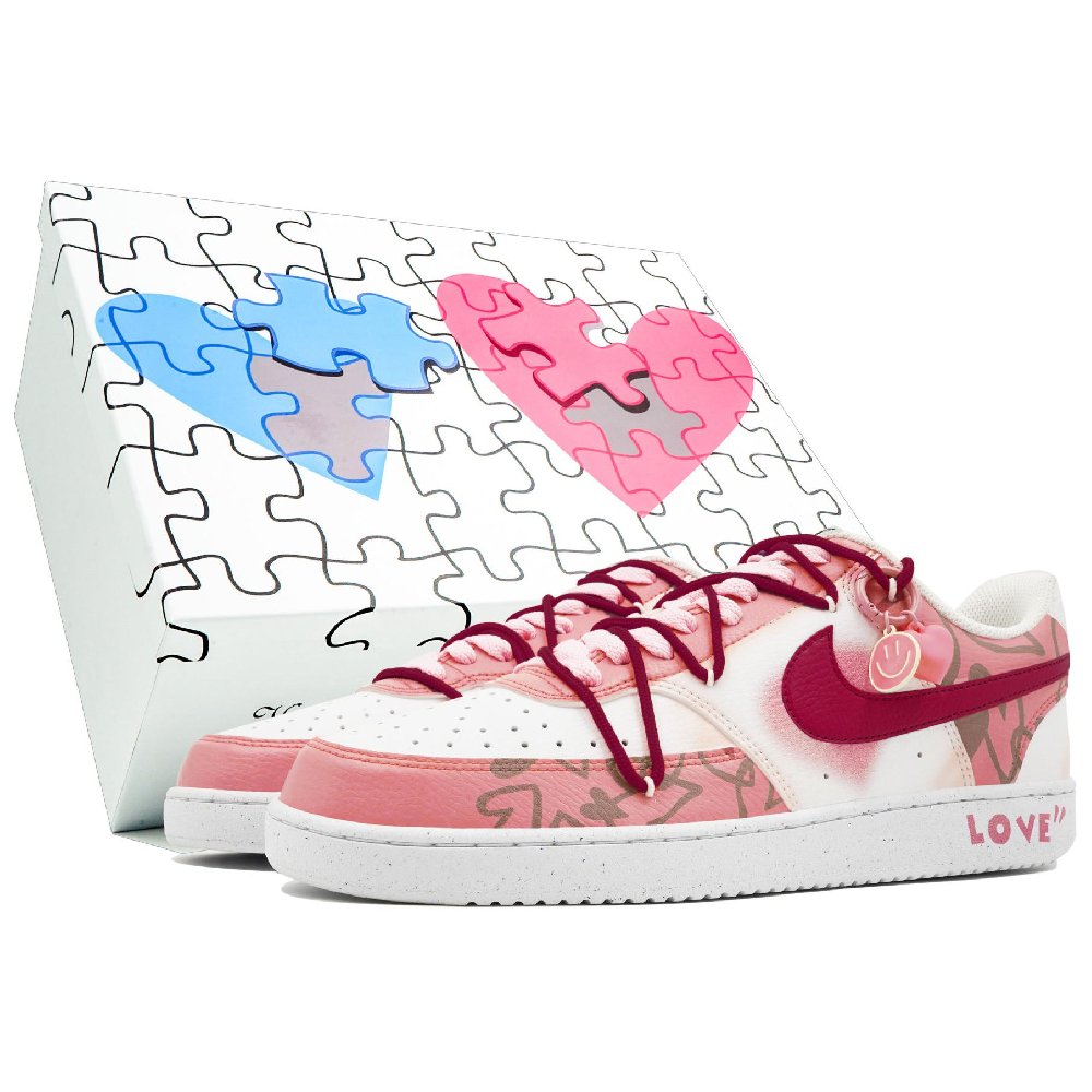 Nike Court Vision 1 Kaleidoscope, Cherishing Each Other, Box Low Top Skateboard Shoes Men's White Pink