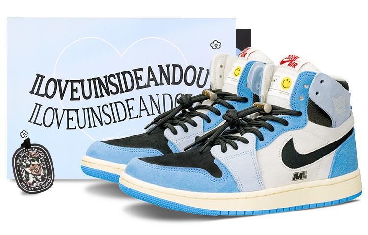 Jordan Air Jordan 1 Anti Slip Wear Resistant High Top Vintage Basketball Shoes Women's Black Blue