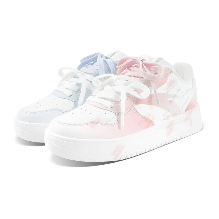 Anta Relaxed Slip Resistant Shock Absorbers Low top Skateboard Shoes Unisex Pink Blue Mismatched