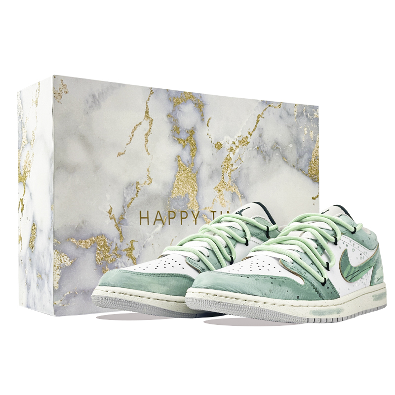 Jordan Air Jordan 1 Twilight Scenery Cushioning, Wear Resistant Low Top Vintage Basketball Shoes Unisex White Green