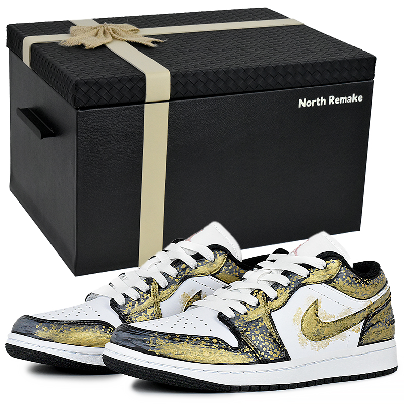 Jordan Air Jordan 1 Abrasion Resistant Low Top Vintage Basketball Shoes Unisex Black White Gold