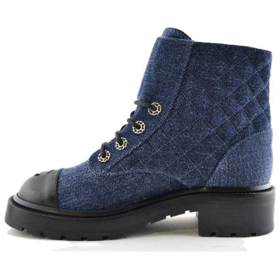 CHANEL Ankle Boots Women's Blue Black