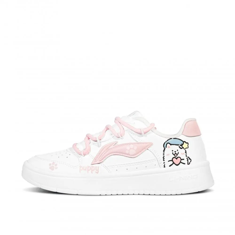 LiNing Pontoon Boats Anti Slip And Wear Resistant Height Increasing Low top Skateboard Shoes Women's Pink White