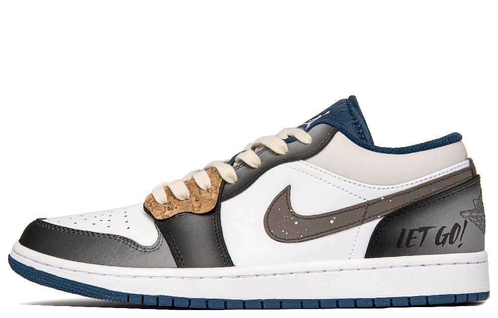 Jordan Air Jordan 1 Island Mood Cushioning Wear-Resistant Low-Top Vintage Basketball Shoes Men's Black Gray Brown