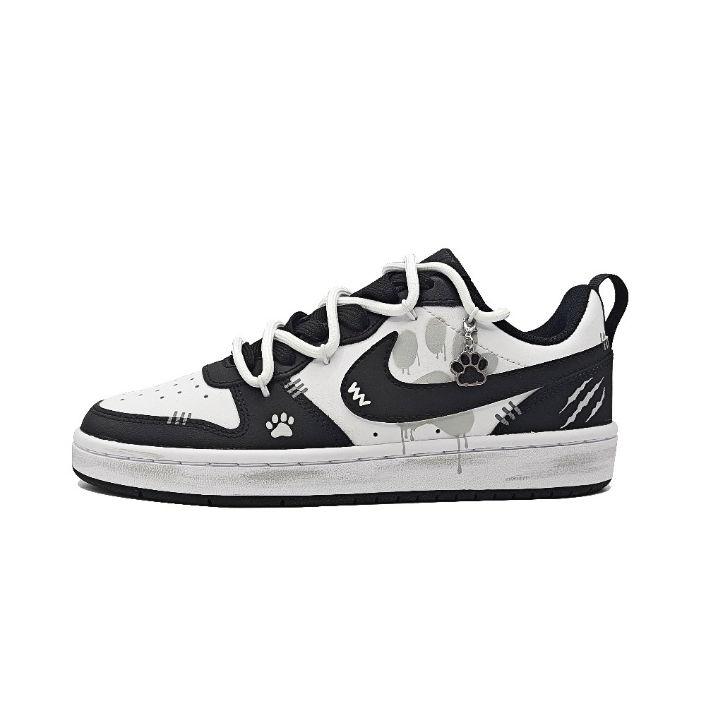 Nike Court Borough Low-Top Skateboard Shoes GS Black White Gray