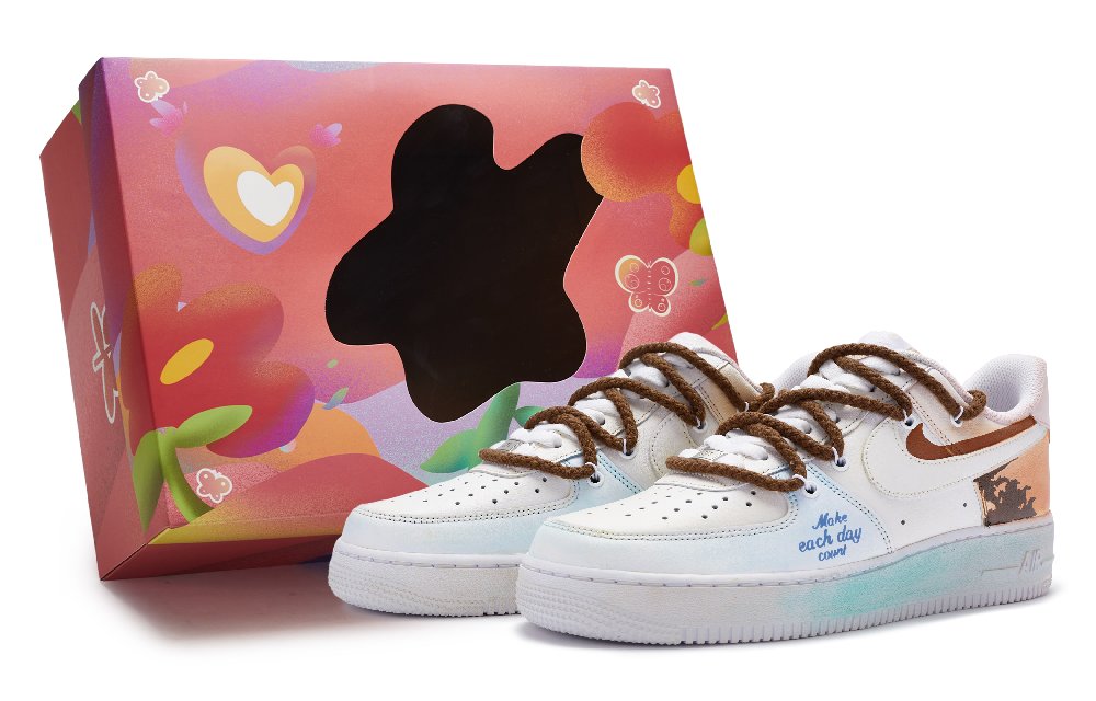 Nike Air Force 1 Low Top Skateboard Shoes Men's White Blue Brown