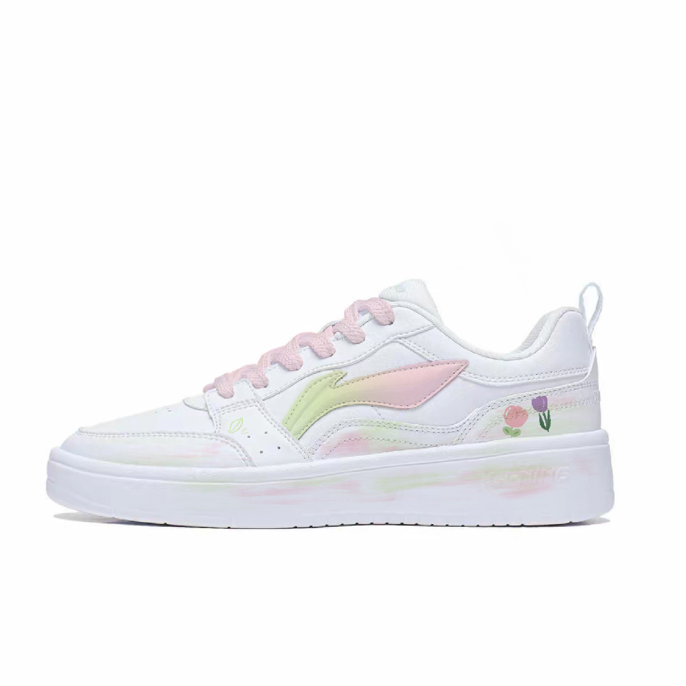 LiNing Acer Truncatum Cushioning Abrasion Resistant Lightweight Low top Skateboard Shoes Women's White Pink Green