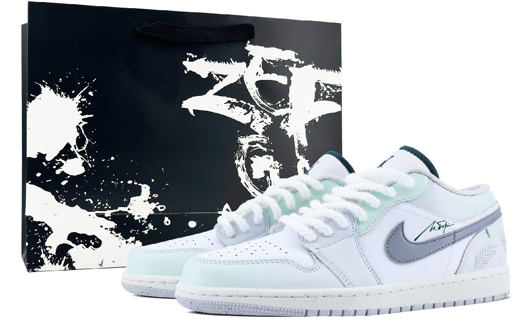 Jordan Air Jordan 1 Abrasion Resistant Slip Resistant Low Top Vintage Basketball Shoes Men Blue White Green