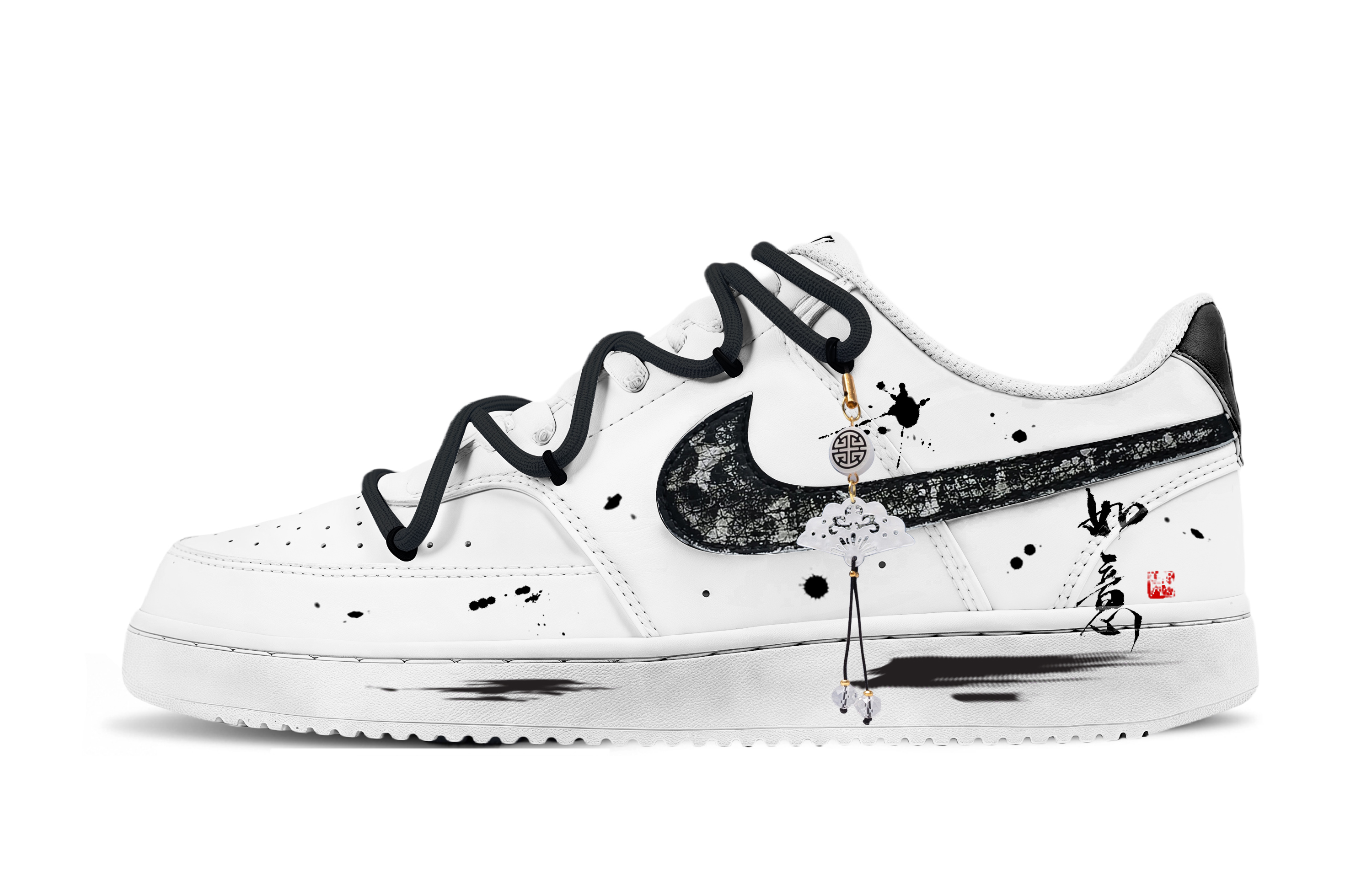 Nike Court Vision 1 Ink Heart Abrasion Resistant Low top Skateboard Shoes Unisex Black White