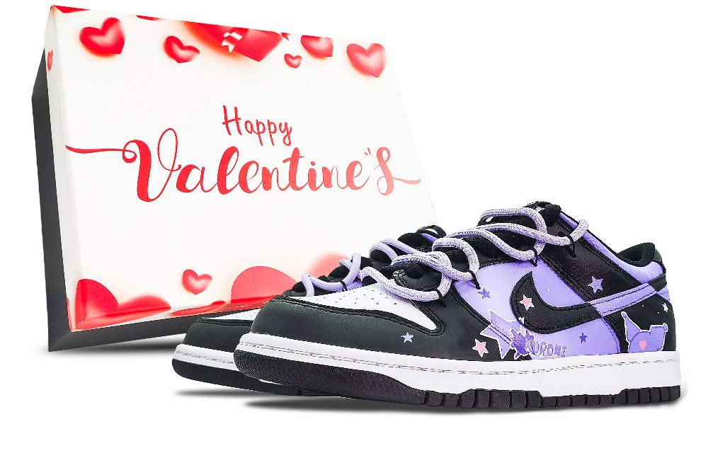 Nike Dunk Anti Slip And Wear Resistant Lightweight Low Top Skateboard Shoes Women's Black White Purple