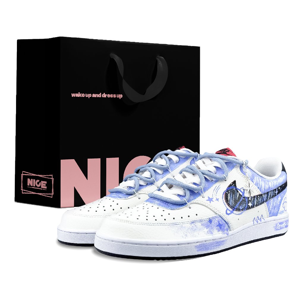 Nike Court Vision 1 Abrasion Resistant Low Top Skateboard Shoes Men's White Blue