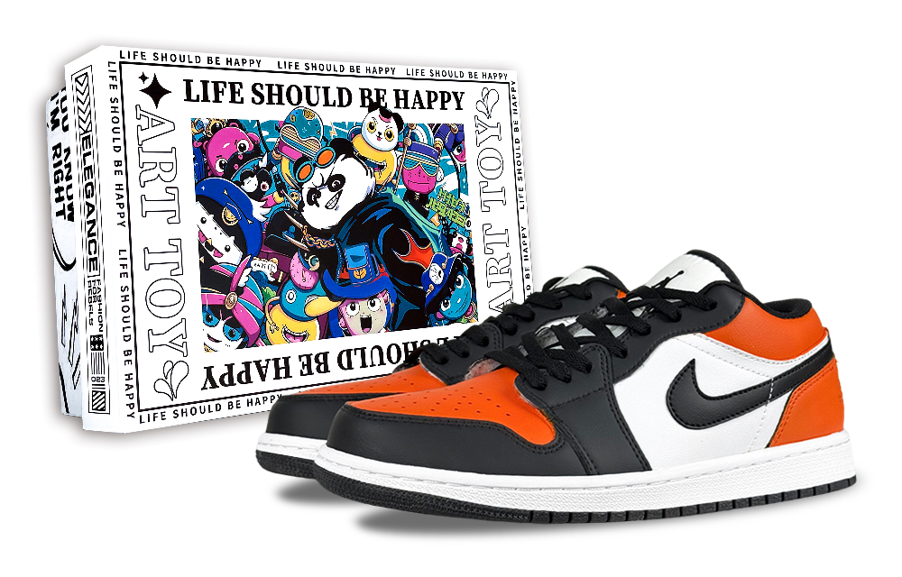 Jordan Air Jordan 1 Reverse, Trendy Toy, Box Abrasion Resistant Low Top Vintage Basketball Shoes Unisex Black Orange