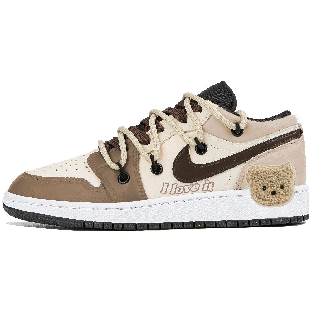 Jordan Air Jordan 1 Low Top Vintage Basketball Shoes GS Beige Brown
