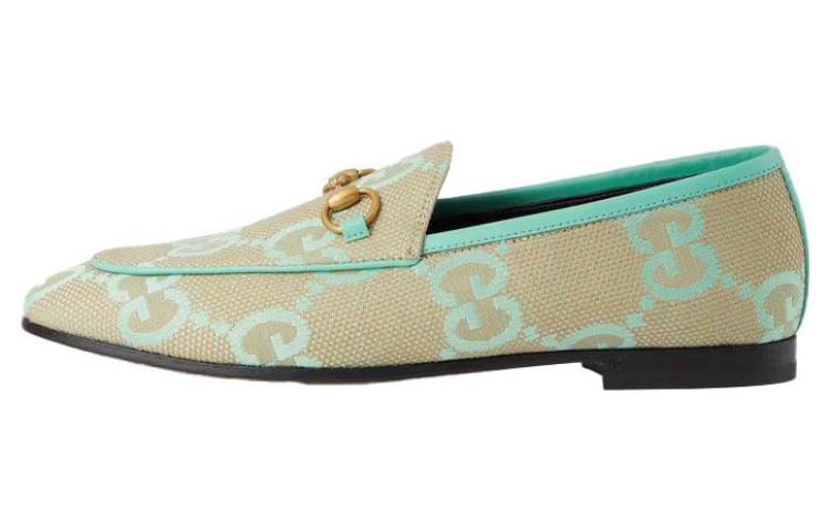 GUCCI Jumbo Gg Jordaan Loafer Beige Mint Green Canvas Women's