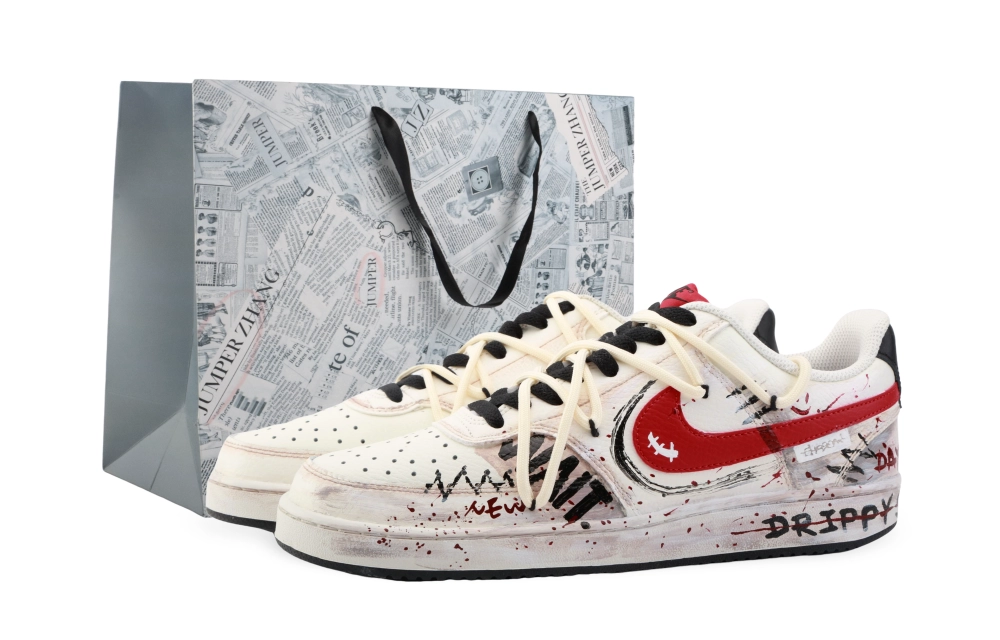 Nike Court Vision 1 Drippy Boxing Club Abrasion Resistant Low top Skateboard Shoes Unisex Beige Black Red