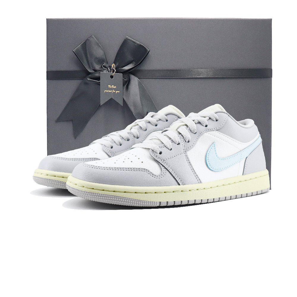 Jordan Air Jordan 1 Anti Slip Wear Resistant Low Top Vintage Basketball Shoes Unisex White Gray Blue