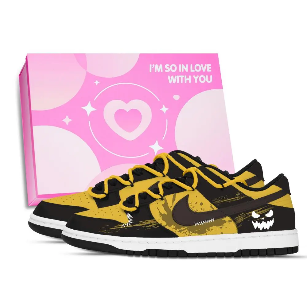 Nike Dunk Quyun Phantom Shoe Box Abrasion Resistant Low top Skateboard Shoes Unisex Yellow Brown White