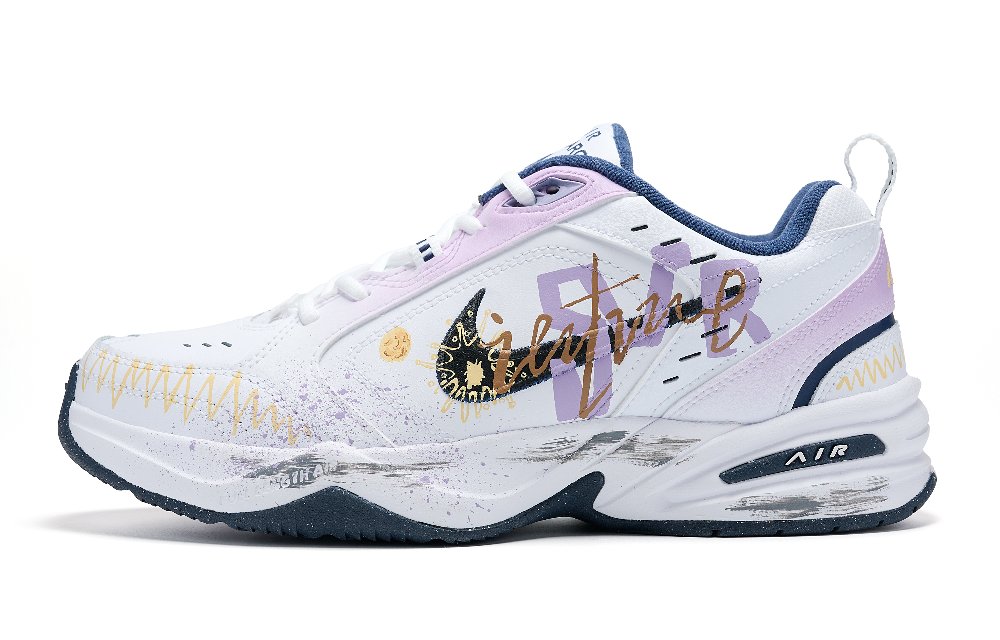 Nike Air Monarch 4 Anti Slip And Wear Resistant Height Increasing Low Top Chunky Sneakers Unisex White Purple