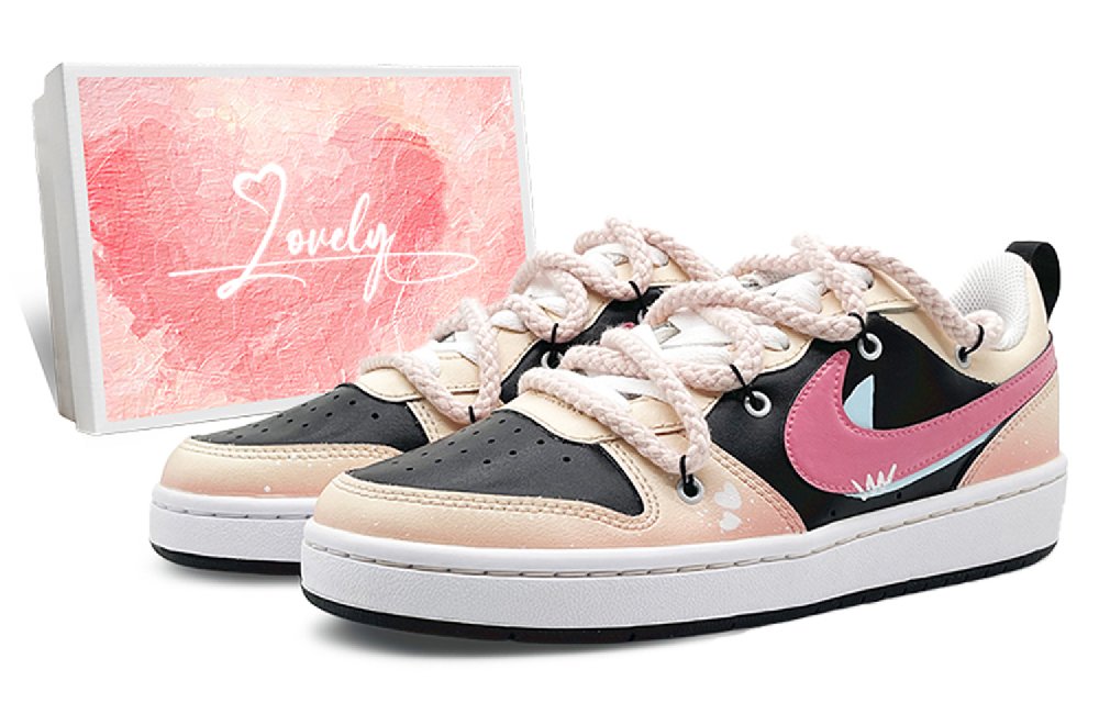 Nike Court Borough Anti-Slip Wear-Resistant Low-Top Skateboard Shoes GS Pink Ink