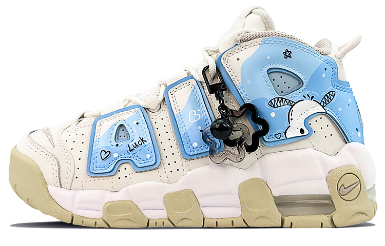 Nike Air More Uptempo High-Top Vintage Basketball Shoes GS White Blue