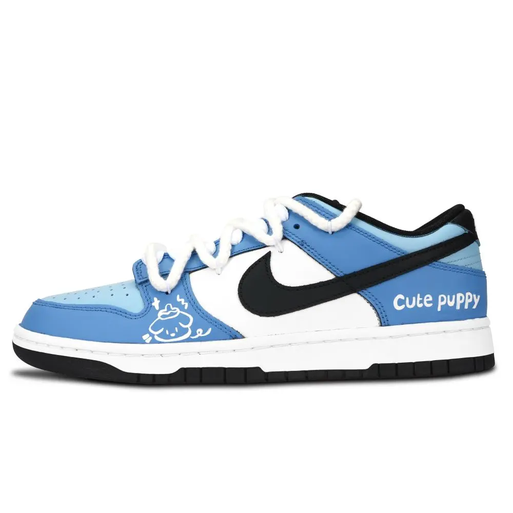 Nike Dunk Black White, Cute Puppy Abrasion Resistant Low top Skateboard Shoes Unisex Blue White