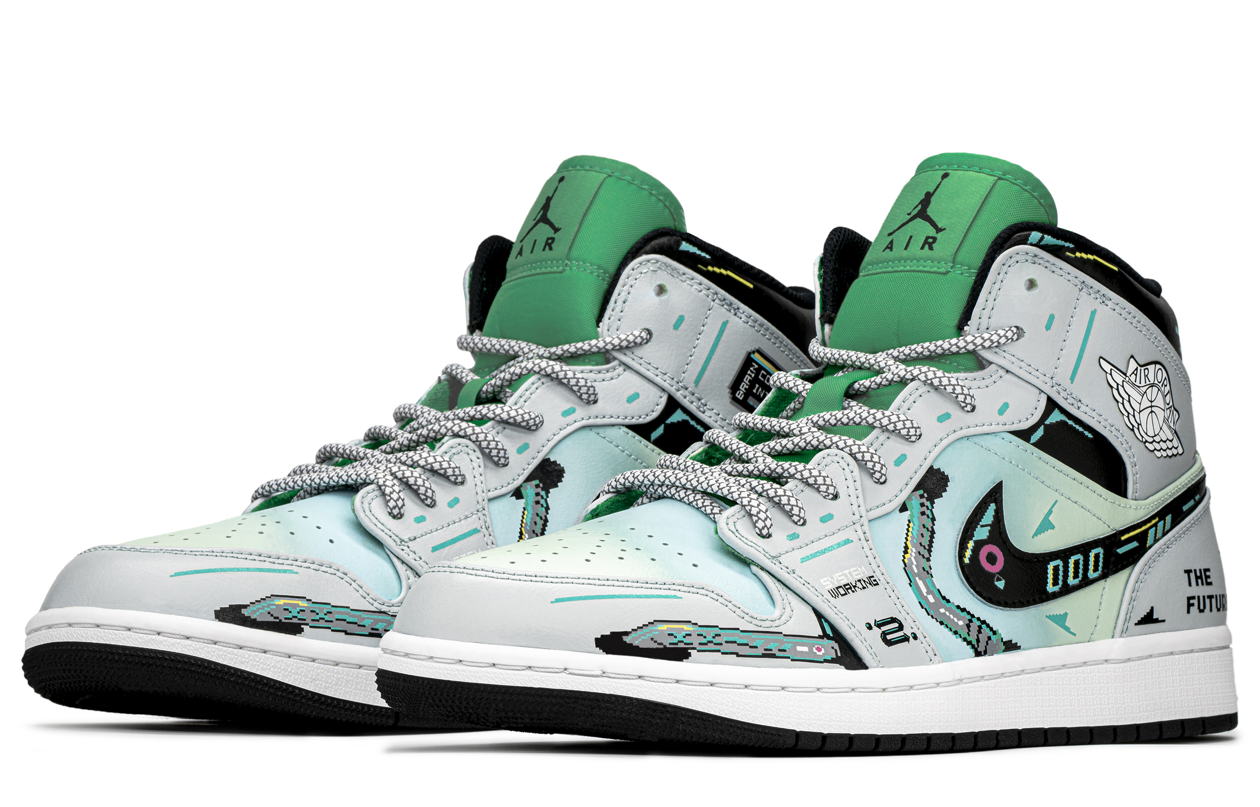 Jordan Air Jordan 1 Slip Resistant High top Vintage Basketball Shoes Men's Blue Green купить в интернет-магазине Yoocart с быстрой доставкой по России.