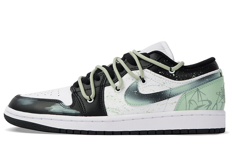 Jordan Air Jordan 1 Cushioned Slip-Resistant Abrasion-Resistant Low-Top Vintage Basketball Shoes Men's Black Green