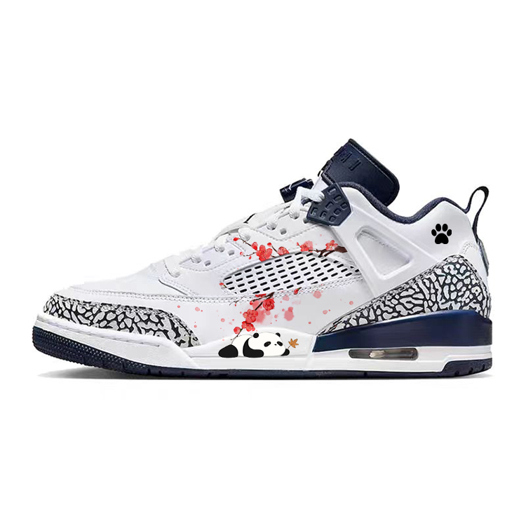 Jordan Spizike Red Plum Plum Panda Bear Wear-Resistant Slip-Resistant Low-Top Vintage Basketball Shoes Men's White Blue