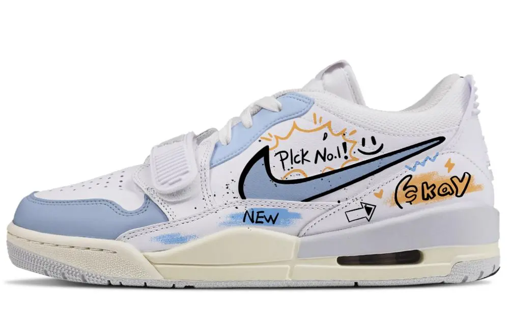 Jordan Legacy 312 Anti-Slip Wear-Resistant Low-Top Vintage Basketball Shoes Men's White Blue