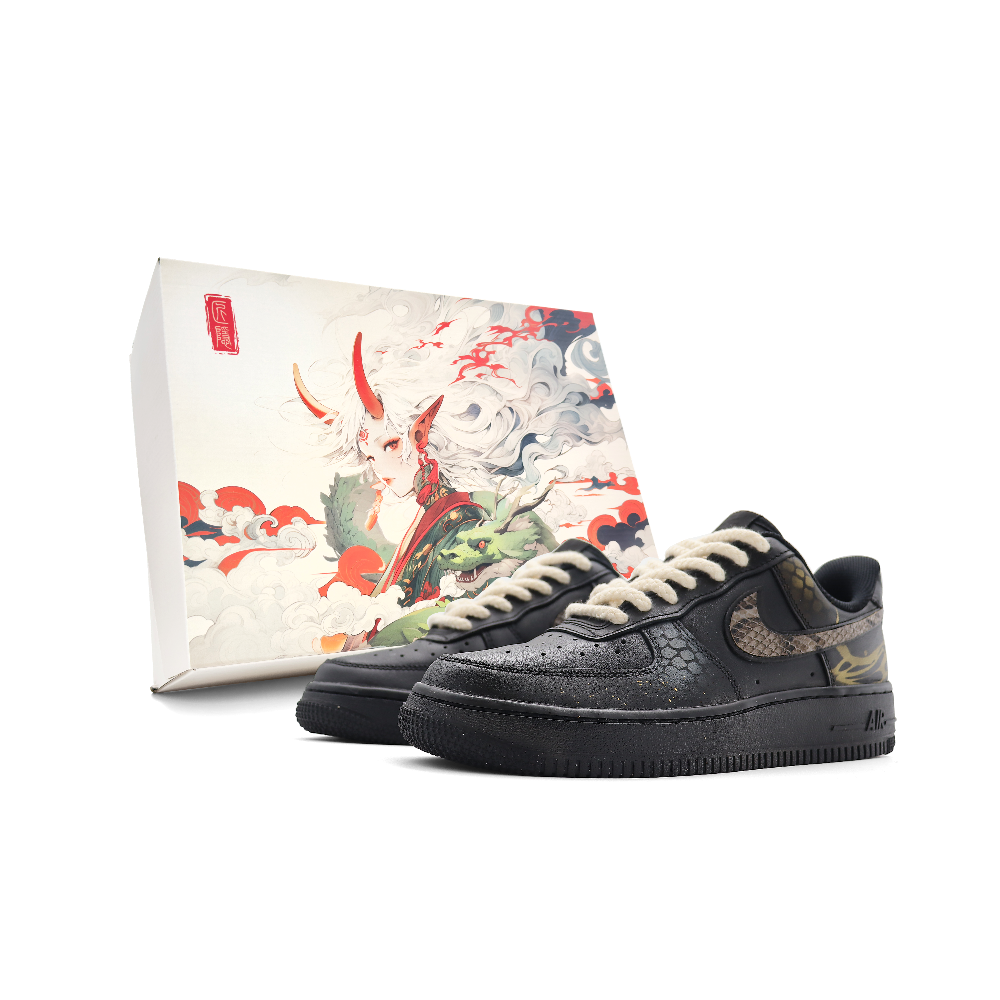 Nike Air Force 1 Abrasion-Resistant Slip-Resistant Low-Top Skateboard Shoes Unisex Black Gold