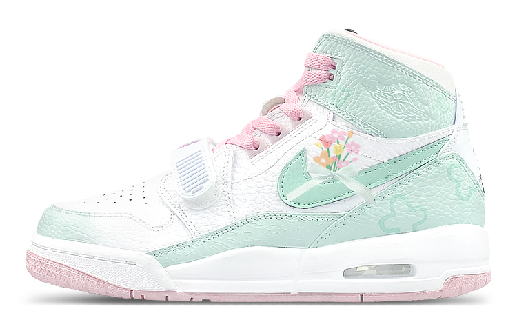 Jordan Legacy 312 Cushioning Wear-Resistant High-Top Vintage Basketball Shoes Women's White Green Pink
