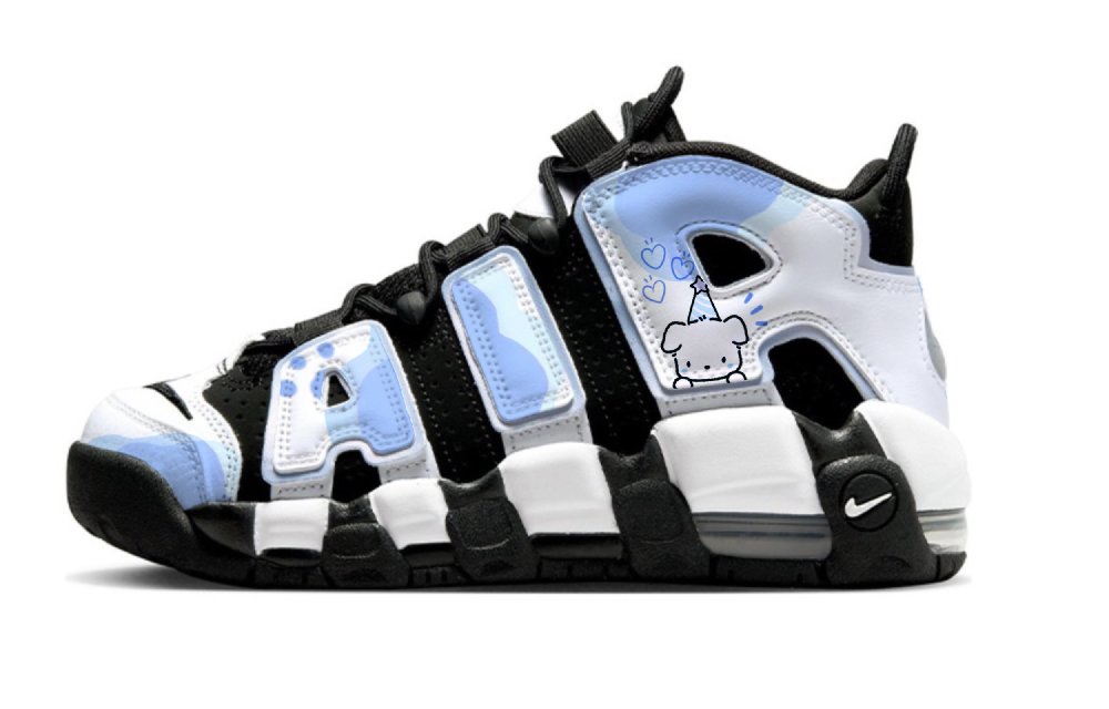 Nike Air More Uptempo Slip-Resistant Low-Top Basketball Shoes Unisex Black White Blue
