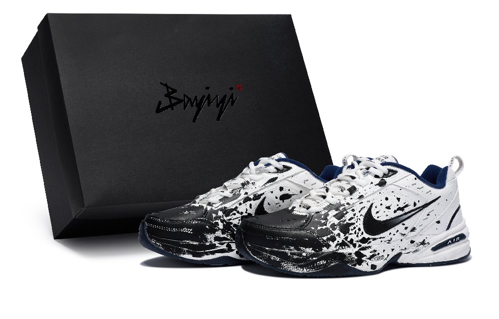 Nike Air Monarch 4 811 Manufacturing, Rich Black Ink, Special Shoe Box Low Top Chunky Sneakers Unisex White Black