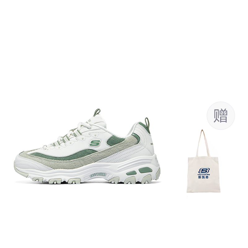 Skechers D'LITES 1.0 Low Top Chunky Sneakers Women's White Green
