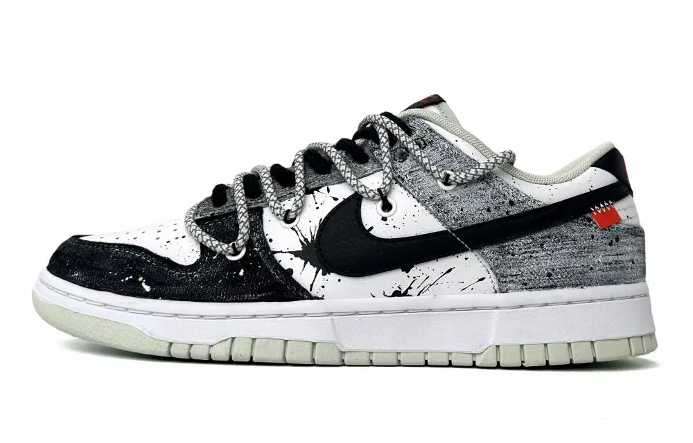 Nike Dunk Low Low-Top Skateboard Shoes Men's Black White Gray