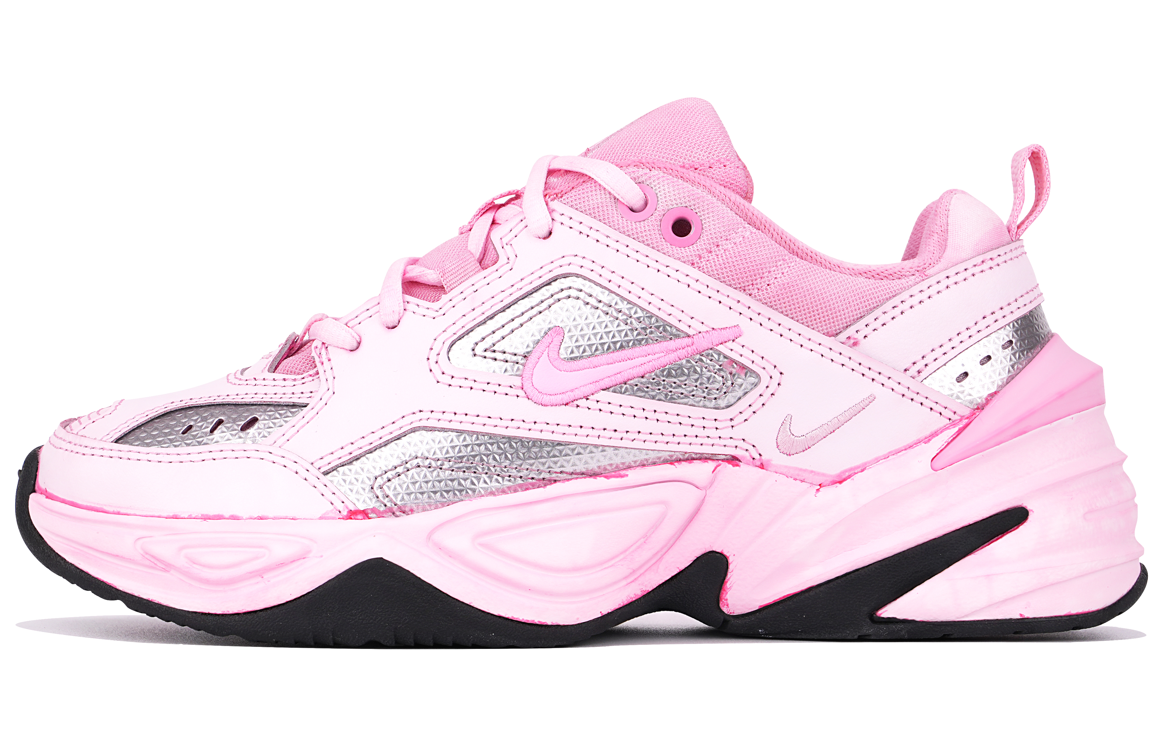 Nike M2K Tekno Dye Barbie Hot Girl Wear-Resistant Breathable Cushioning Low-Top Chunky Sneakers Women's Pink Silver