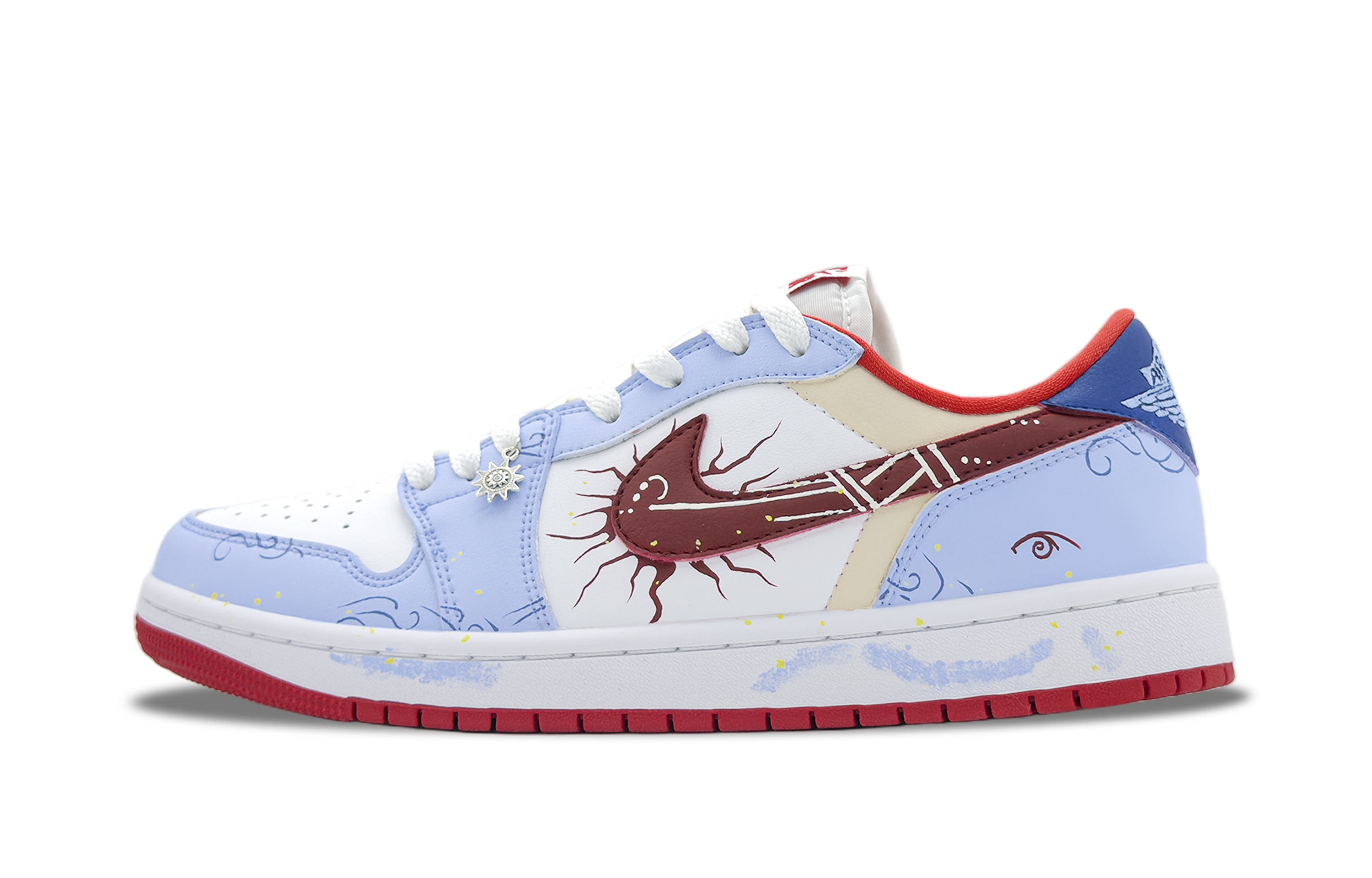 Jordan Air Jordan 1 Funi Fiery Abrasion Resistant Low top Vintage Basketball Shoes Men's Sky Blue
