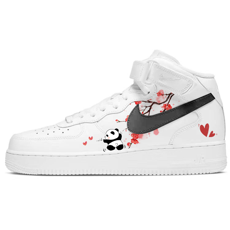 Nike Air Force 1 Anti-Slip And Wear-Resistant Lightweight Mid-Top Skateboard Shoes Men's White Red