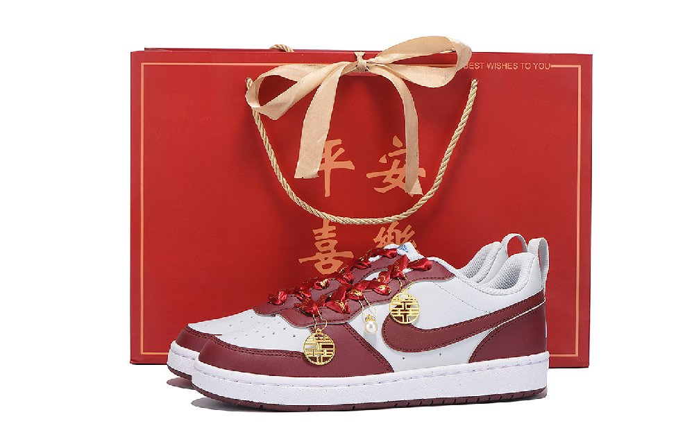 Nike Court Borough Anti Slip Wear Resistant Low Top Skateboard Shoes Women's Red White