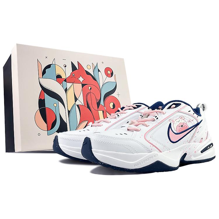 Nike Air Monarch 4 Anti-Slip And Wear-Resistant Height Increasing Low-Top Chunky Sneakers Unisex White Pink