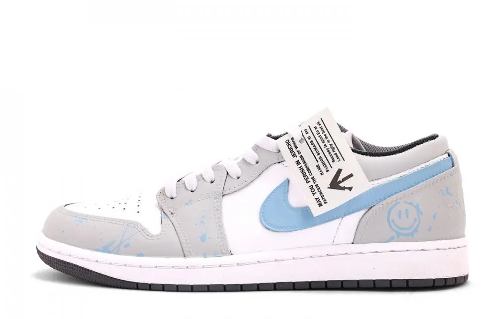 Jordan Air Jordan 1 Abrasion Resistant Low top Vintage Basketball Shoes Unisex Gray White