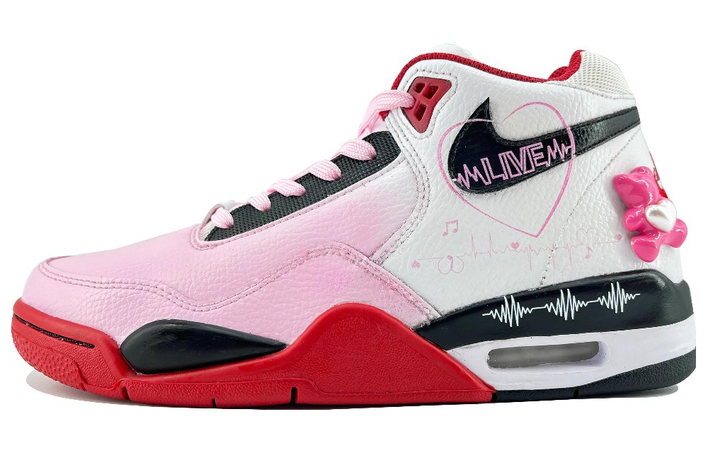 Nike Flight Legacy Heartbeat Bear SDS Mid-Top Vintage Basketball Shoes Unisex White Pink
