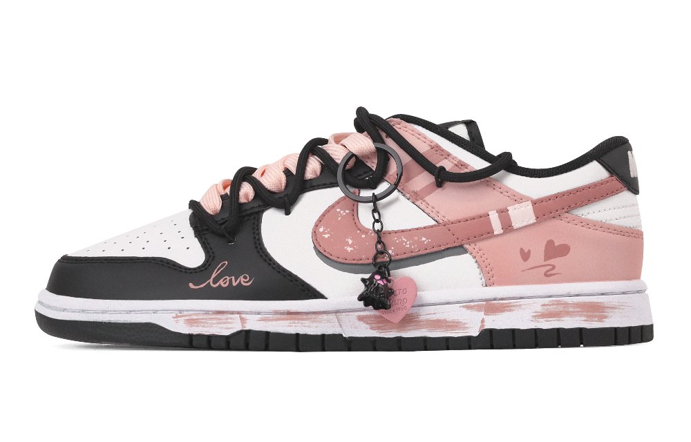 Nike Dunk Neon Heartbeat Abrasion Resistant Low Top Skateboard Shoes Unisex Black Pink